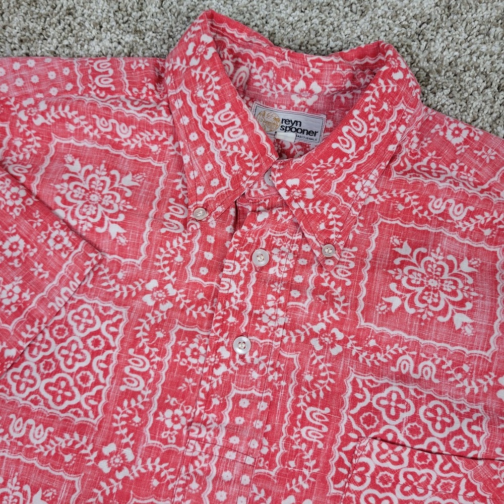 Reyn Spooner Mens Large Red AOP Floral Popover Button Down Short Sleeve